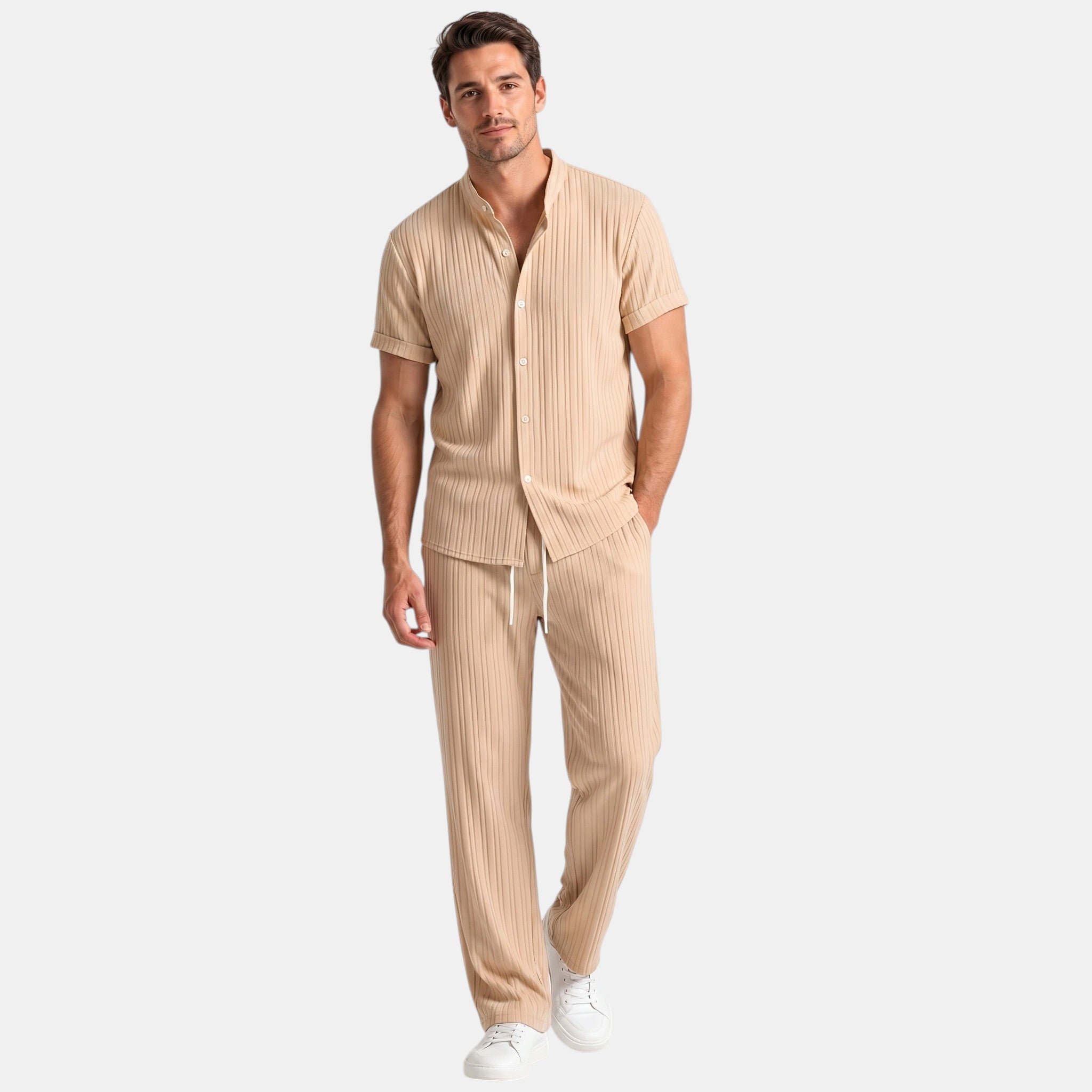 Men’s Striped Shirt and Pants Set Casual 2 Pieces
