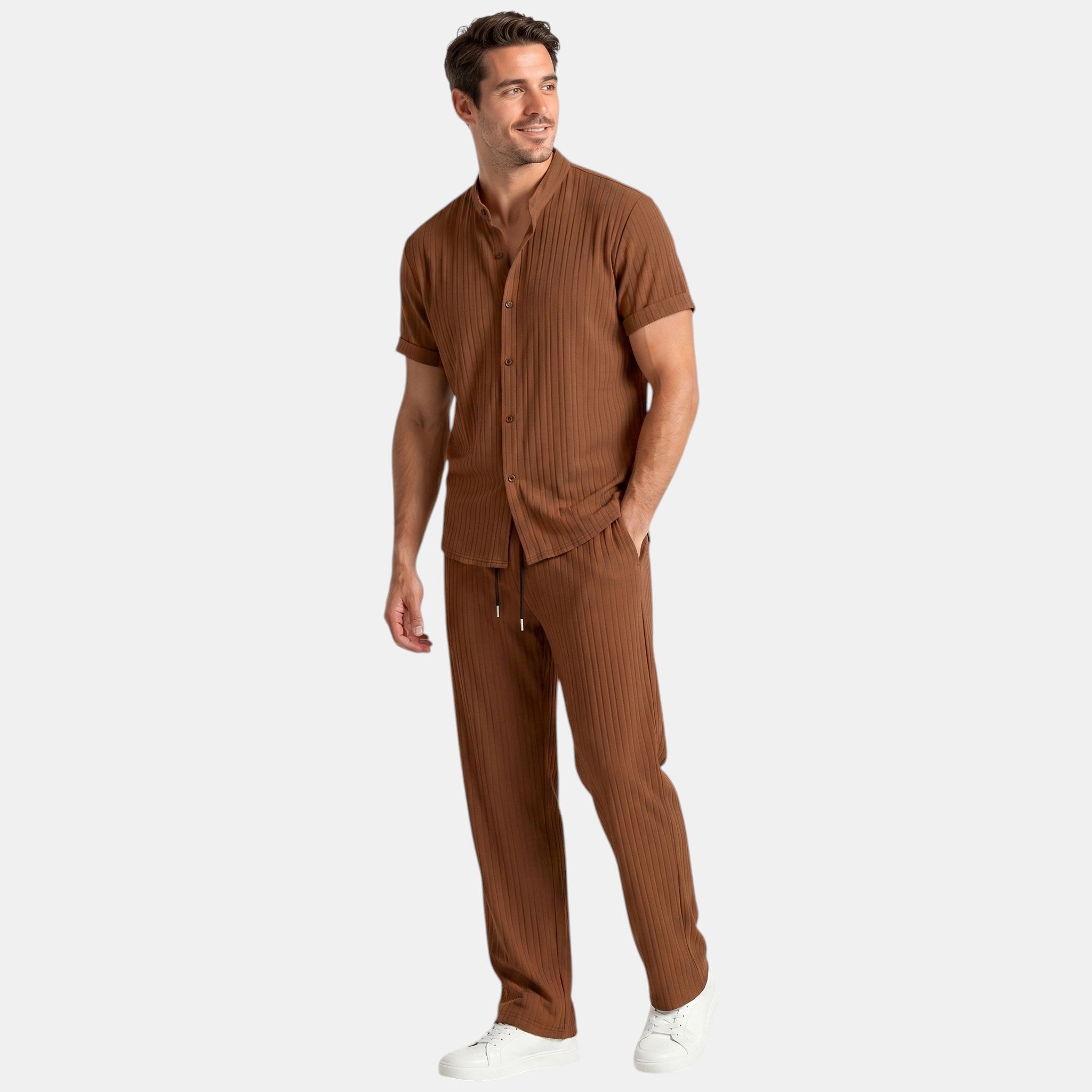 Men’s Striped Shirt and Pants Set Casual 2 Pieces