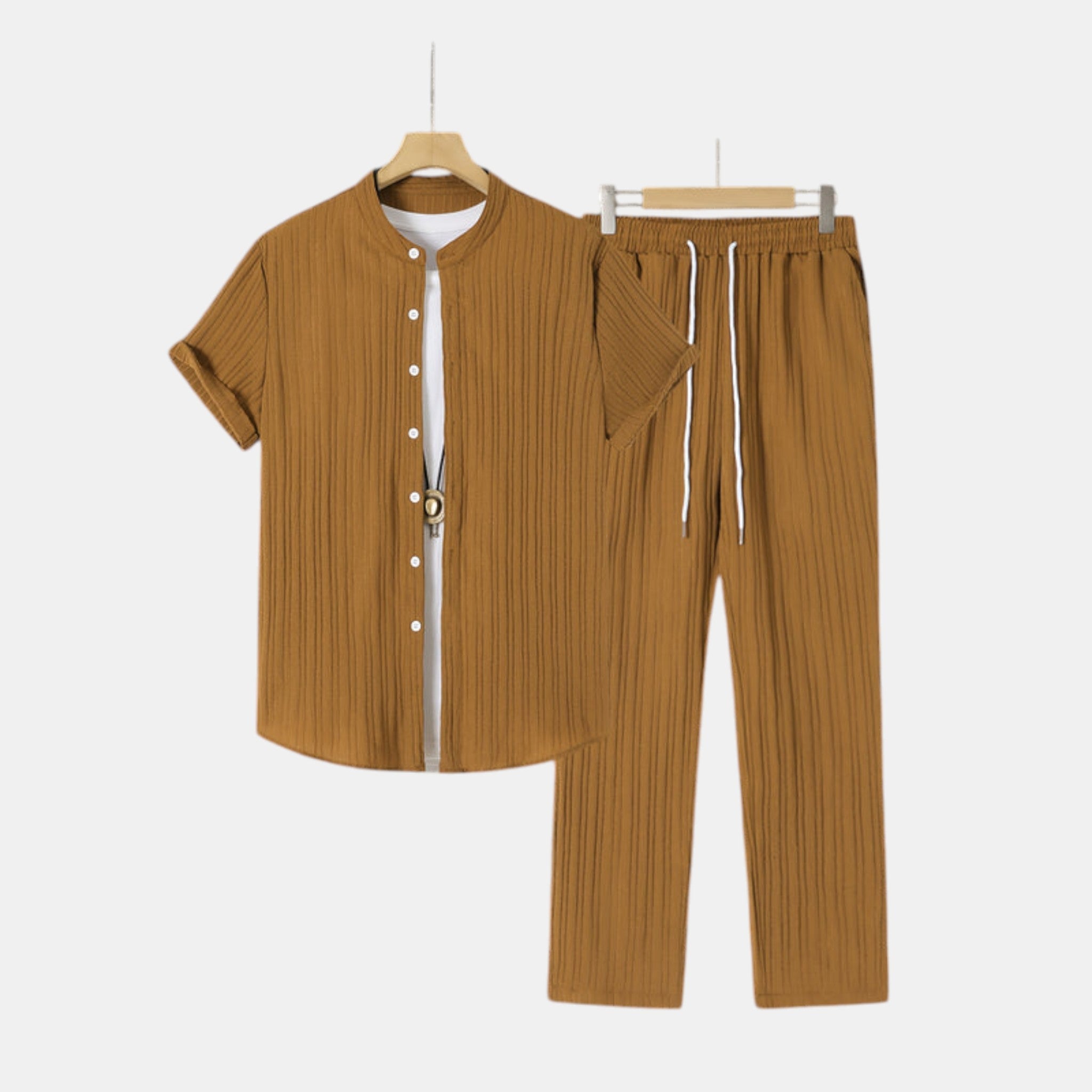 Men’s Striped Shirt and Pants Set Casual 2 Pieces