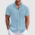 Men's Ribbed Shirt Button-Up Collared Textured Casual Smart-Casual Holiday Beach Everyday Relaxed Fit Versatile