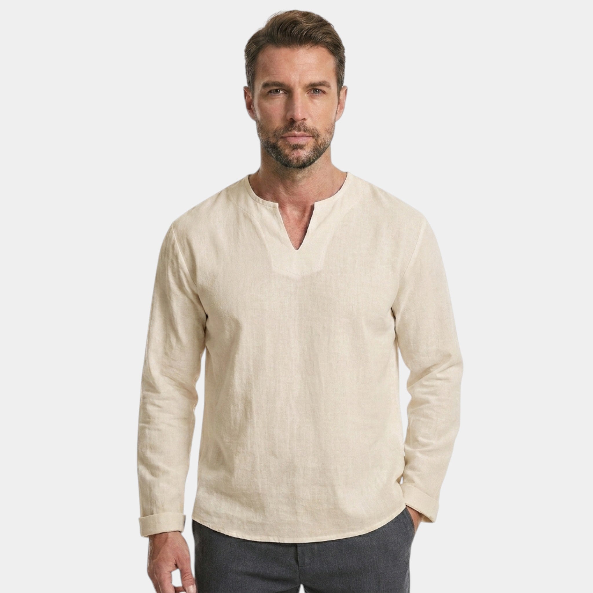 Men’s Linen Cotton Shirt Comfort Long Sleeve