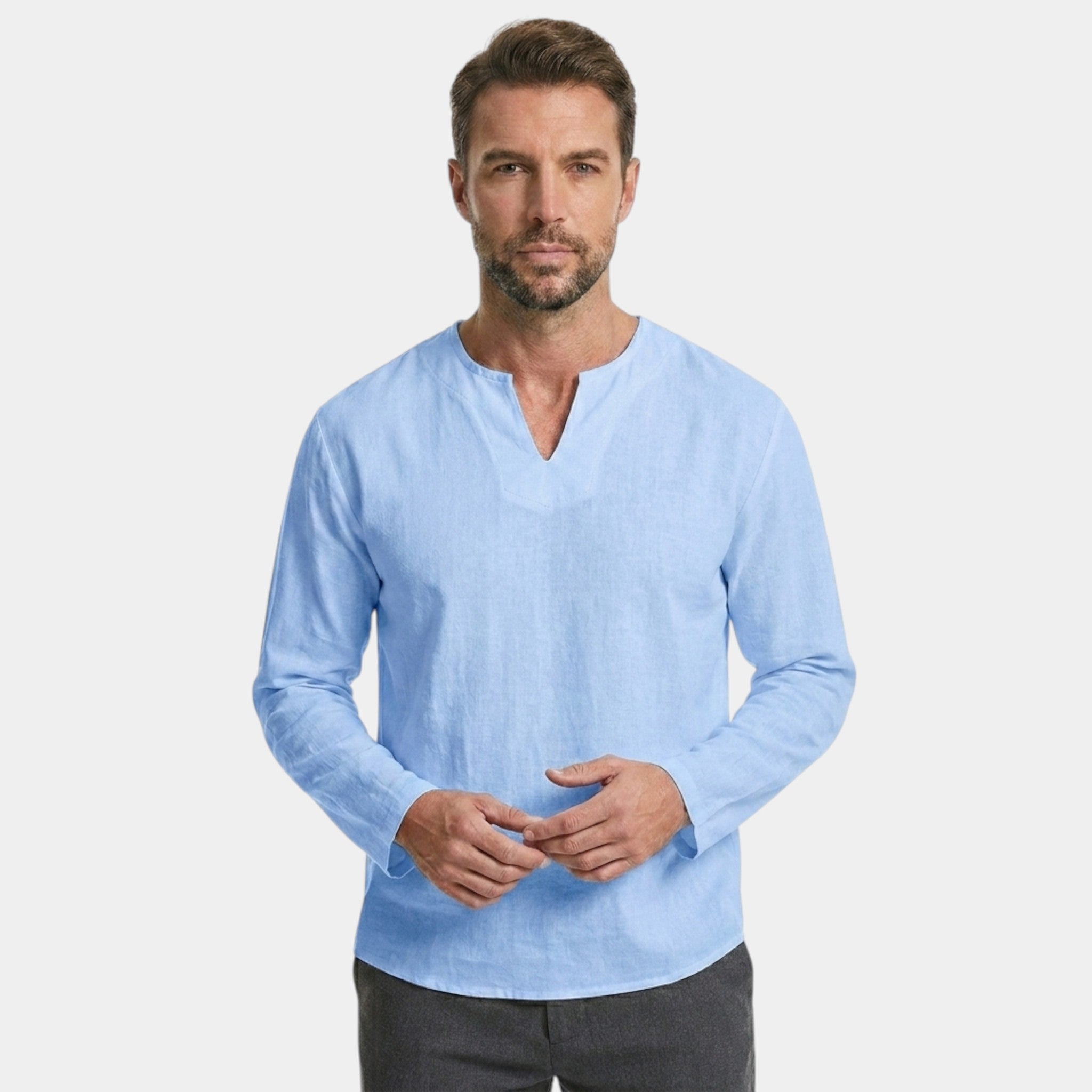 Men’s Linen Cotton Shirt Comfort Long Sleeve