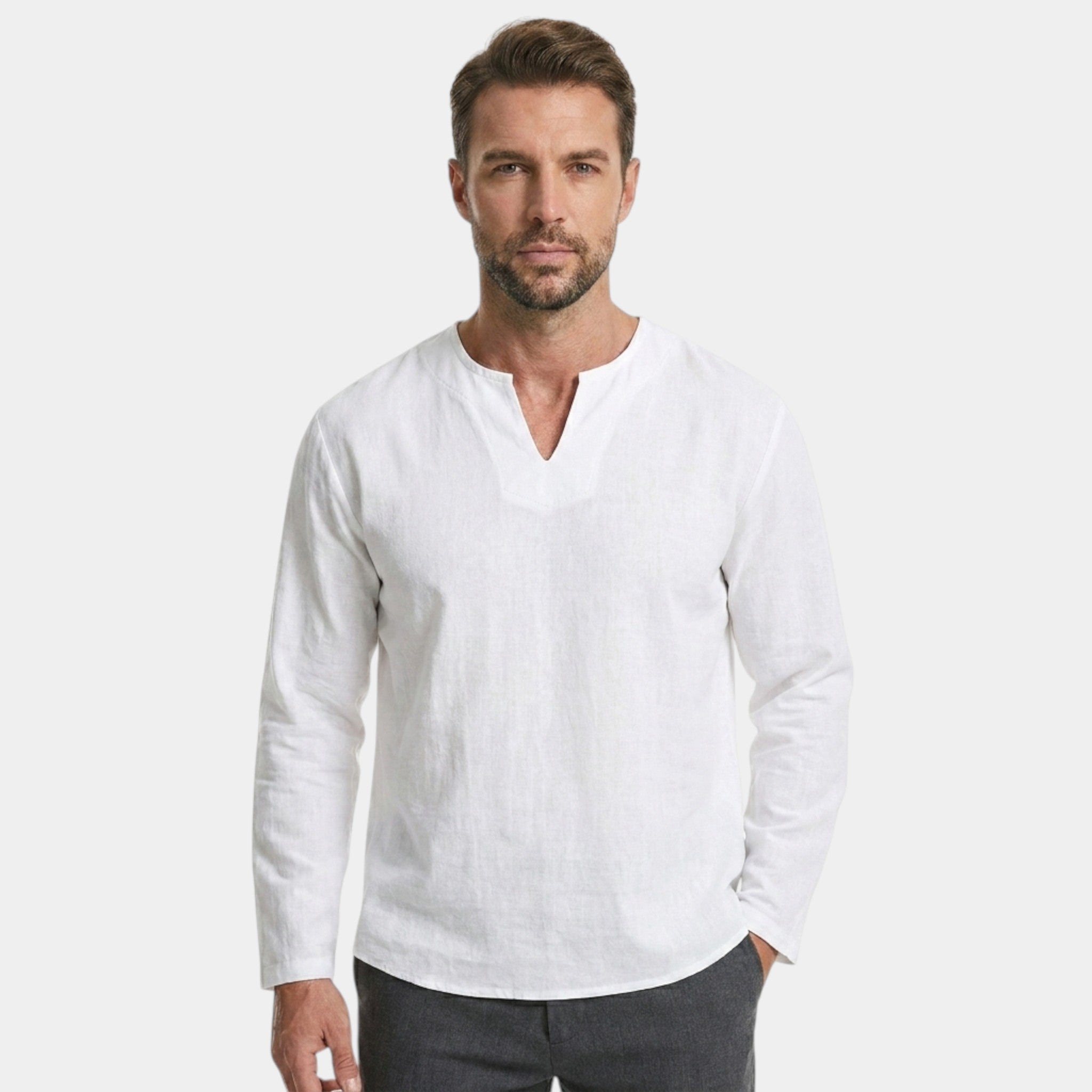 Men’s Linen Cotton Shirt Comfort Long Sleeve