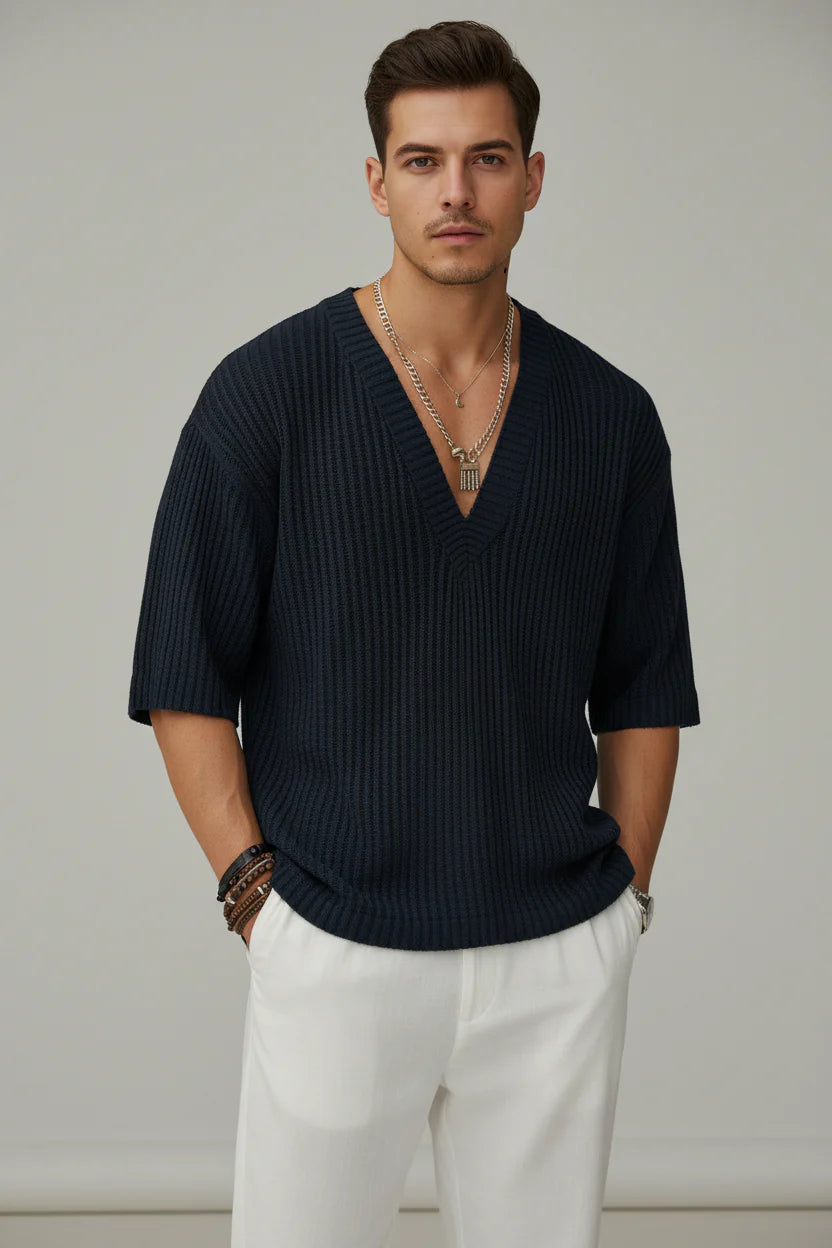 Men's Casual Deep V Neck Half Sleeve Shirt | Stylish