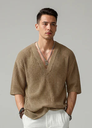 Men's Casual Deep V Neck Half Sleeve Shirt | Stylish