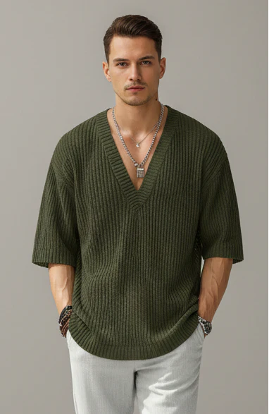 Men's Casual Deep V Neck Half Sleeve Shirt | Stylish