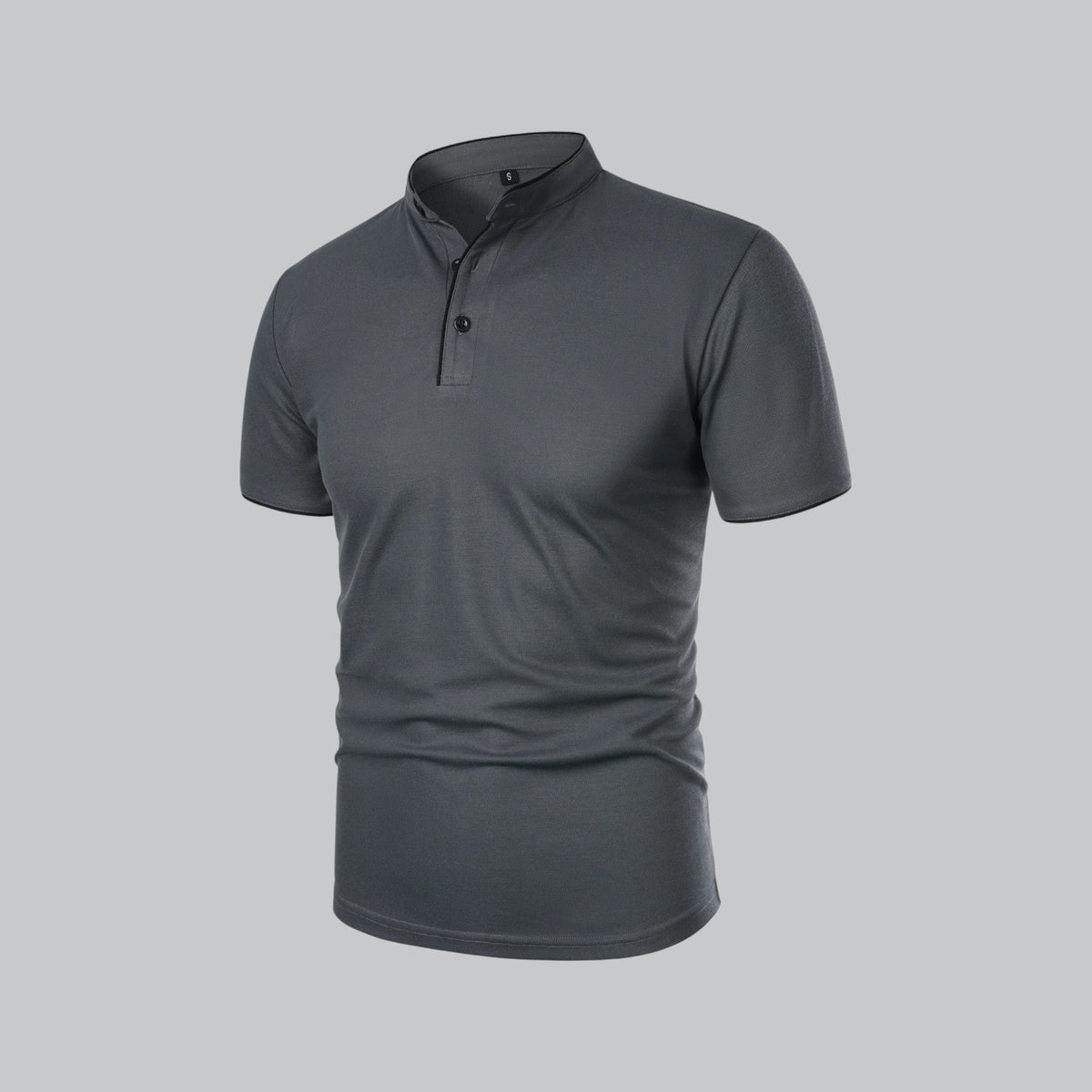 Men's Collarless Polo Shirt Short-Sleeve Henley Button Placket Casual Smart-Casual Everyday Golf Sport Versatile Wexley