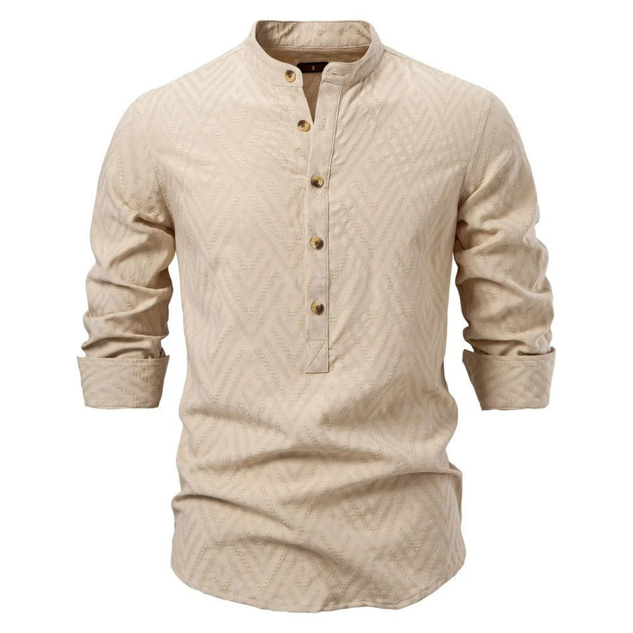 Men's Stand-Up Collar Shirt Long-Sleeve Button-Up Casual Smart-Casual Office Everyday Relaxed Fit Versatile Rennard