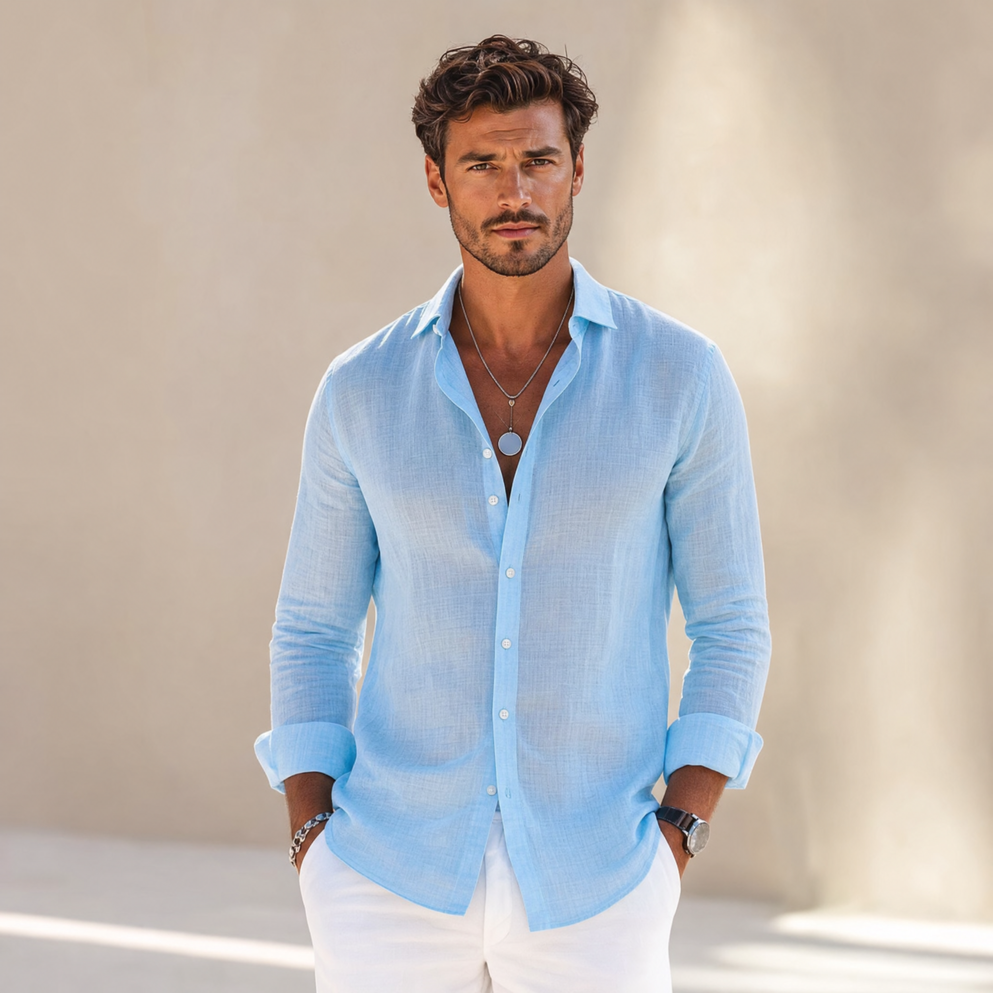 Men’s Stylish Long-Sleeve Shirt | Classic-Collar Button-Front