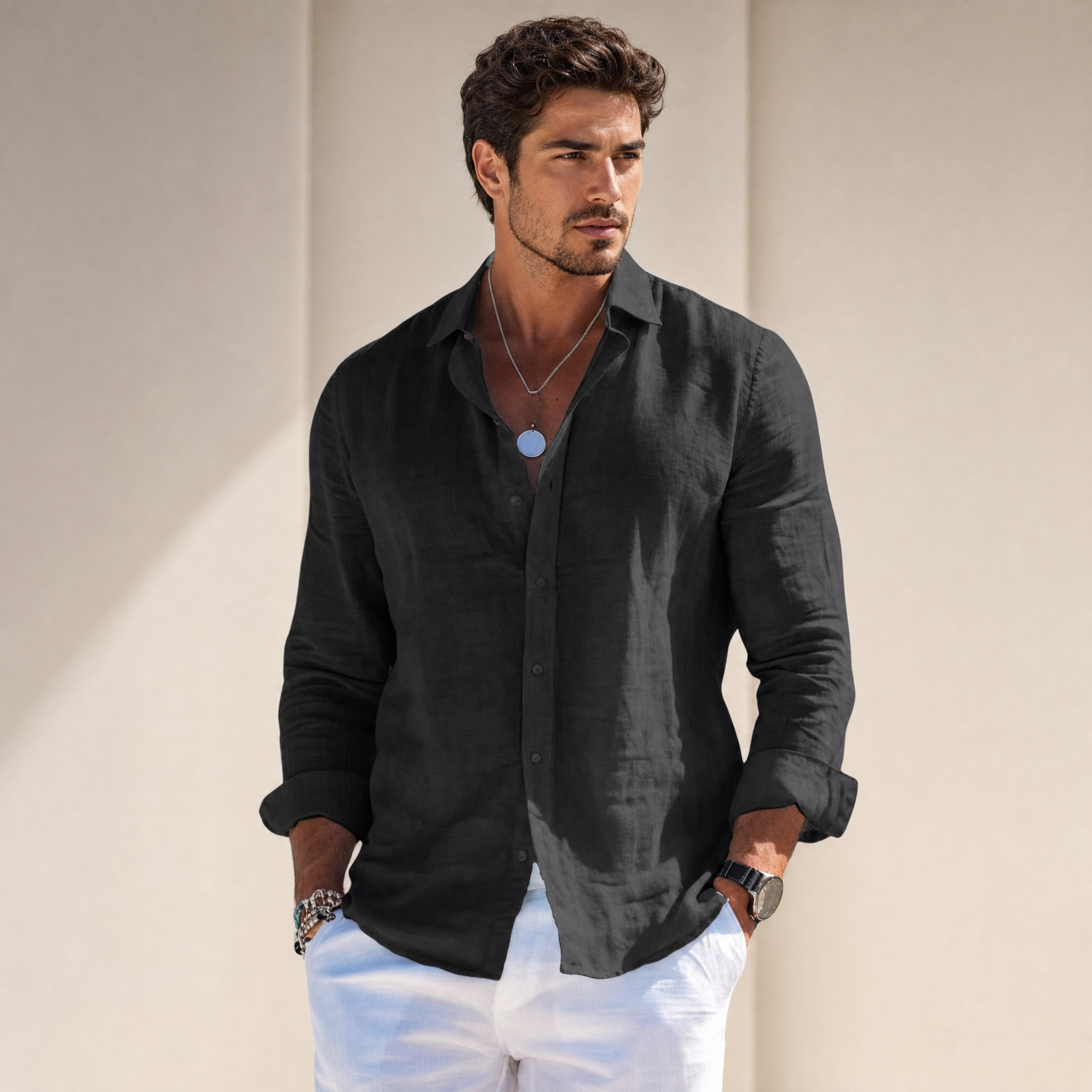 Men’s Stylish Long-Sleeve Shirt | Classic-Collar Button-Front