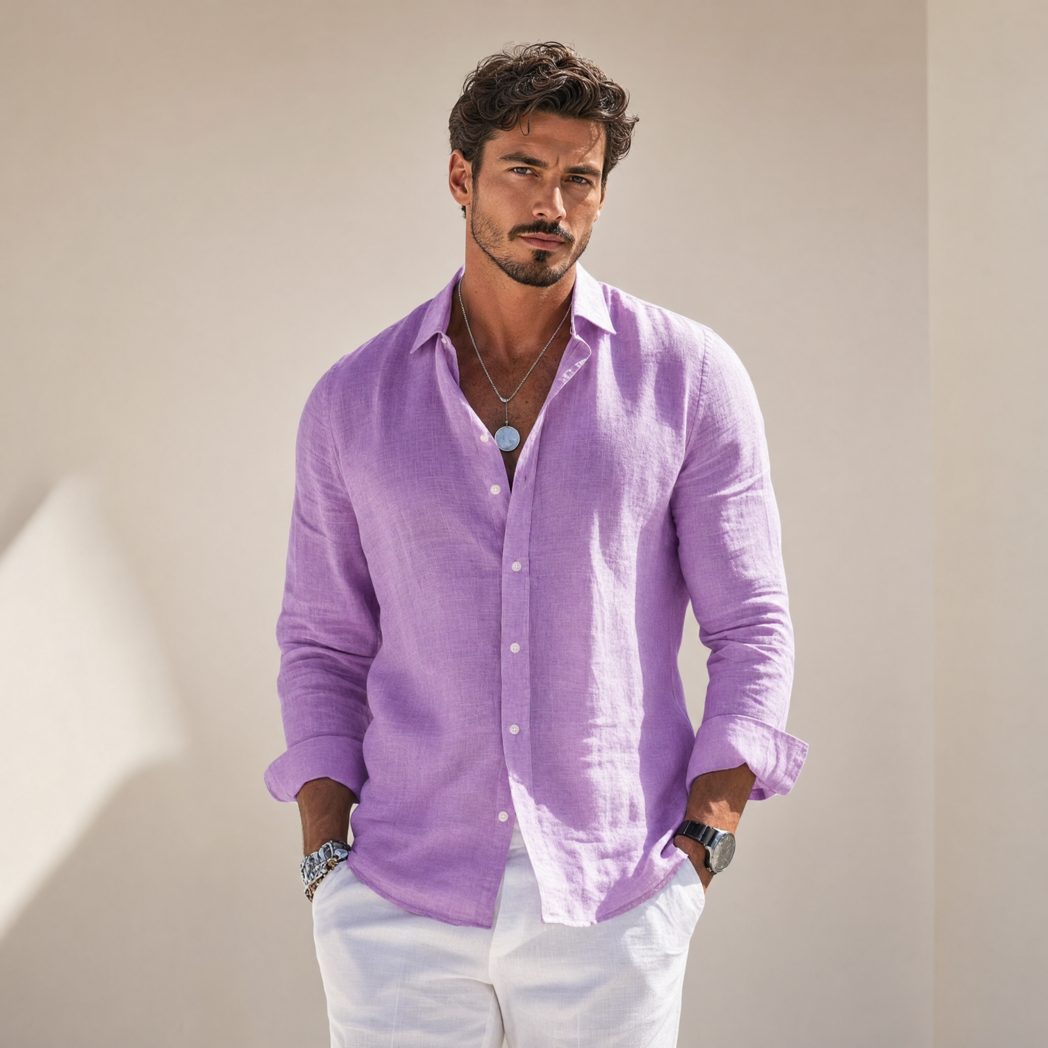 Men’s Stylish Long-Sleeve Shirt | Classic-Collar Button-Front