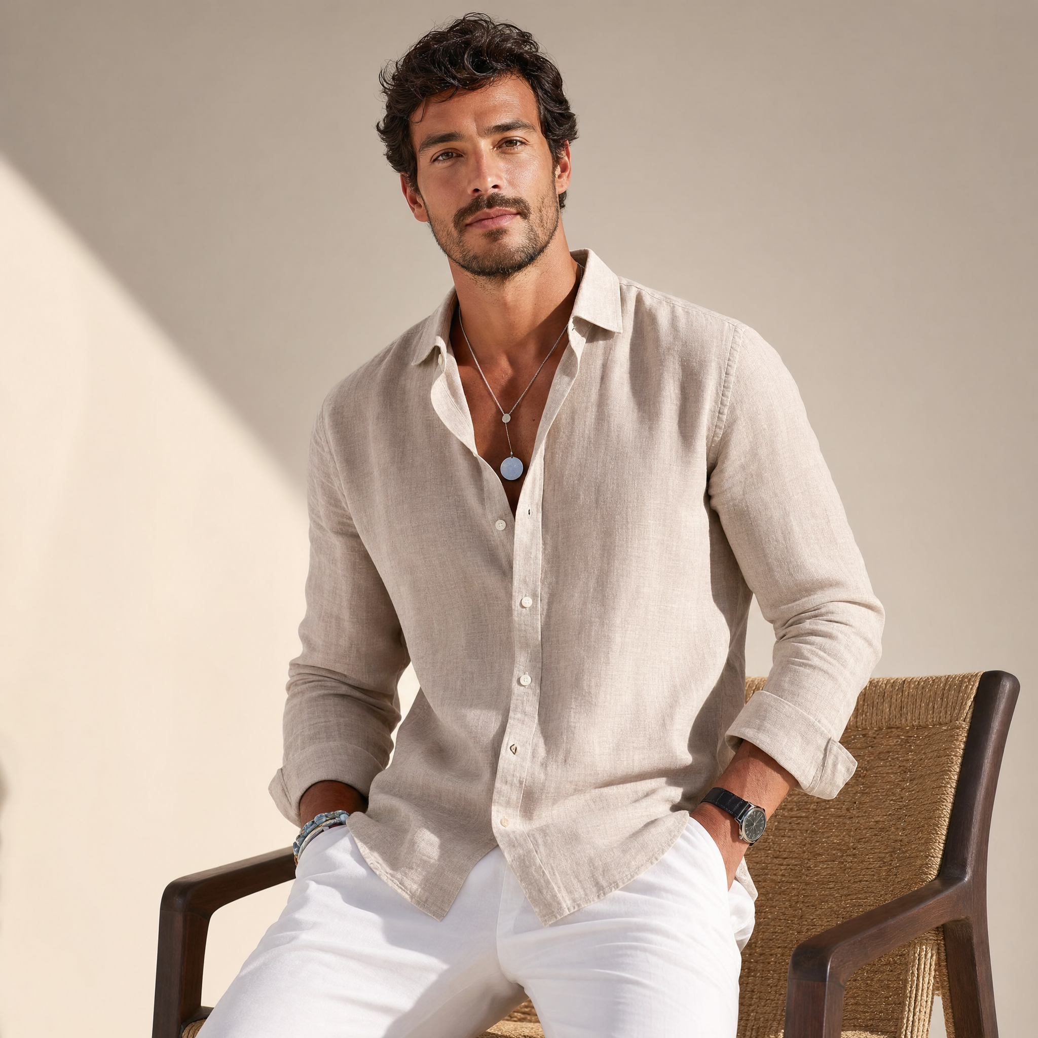 Men’s Stylish Long-Sleeve Shirt | Classic-Collar Button-Front