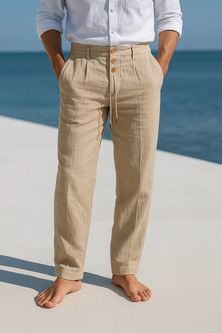 Men's Drawstring Trousers Straight Leg Button-Fly Elastic Waist Casual Everyday Relaxed Smart-Casual Alaric