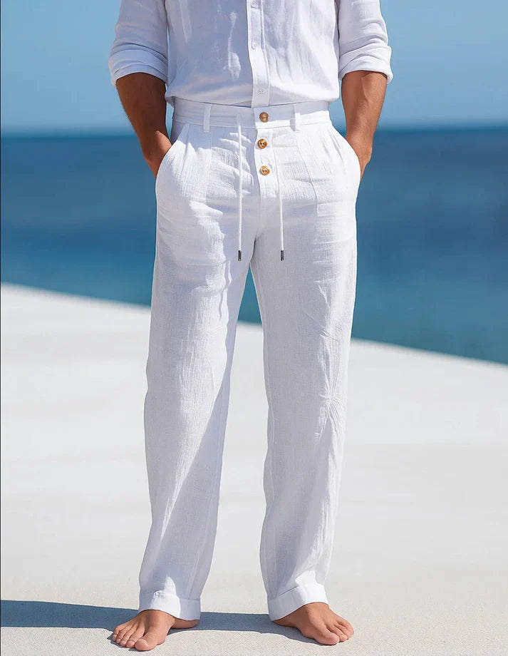 Men's Casual Drawstring Button Trousers | Straight Leg