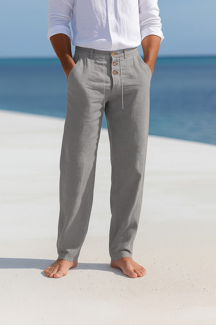 Men's Casual Drawstring Button Trousers | Straight Leg