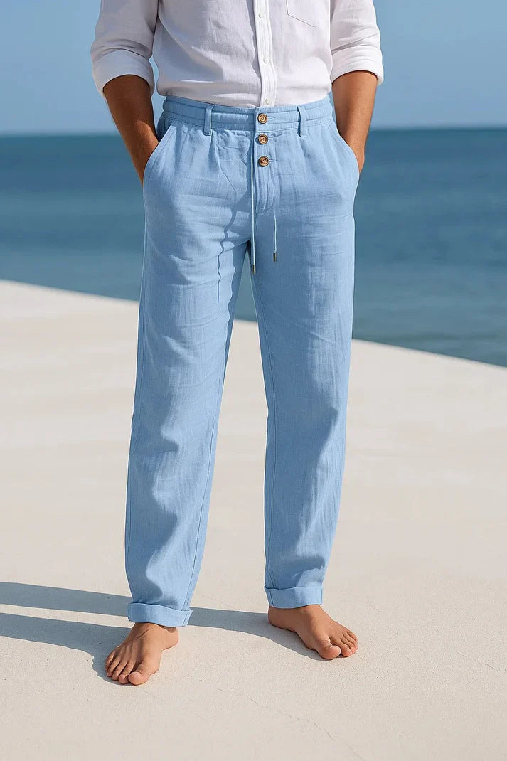 Men's Drawstring Trousers Straight Leg Button-Fly Elastic Waist Casual Everyday Relaxed Smart-Casual Alaric