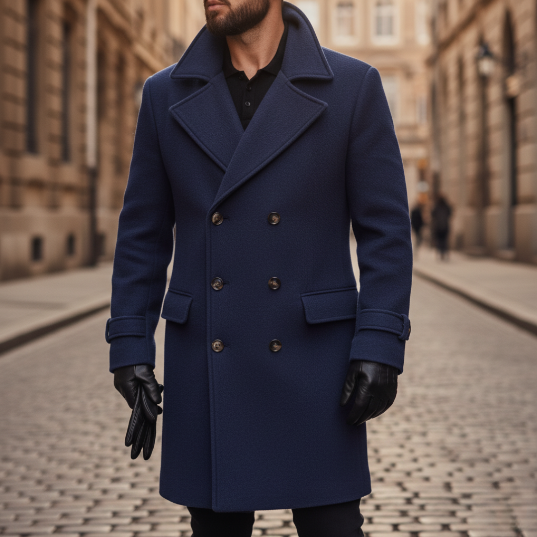 Men's Classic Overcoat Tailored Fit Notched Collar Double-Breasted Formal