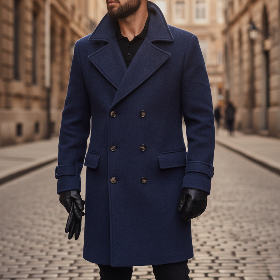 Men's Classic Overcoat Tailored Fit Notched Collar Double-Breasted Formal