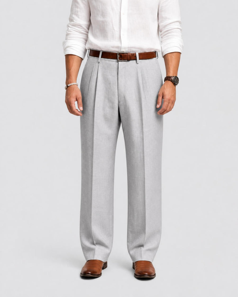 Men's Classic Pleated Trousers Regular Fit Smart-Casual Everyday Office