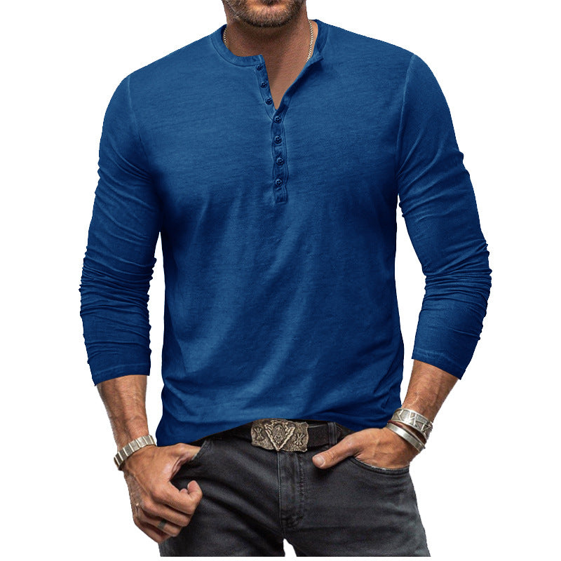 Men's Long Sleeve Button Neck Shirt Relaxed Fit Casual Everyday Wear