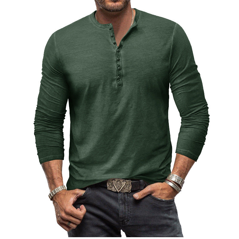 Men's Long Sleeve Button Neck Shirt Relaxed Fit Casual Everyday Wear