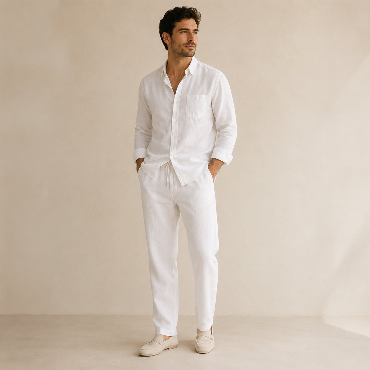 Men's Casual Two-Piece Outfit Short-Sleeve Shirt and Pants Set Relaxed Fit Summer Holiday Beach Everyday Matching Co-Ord