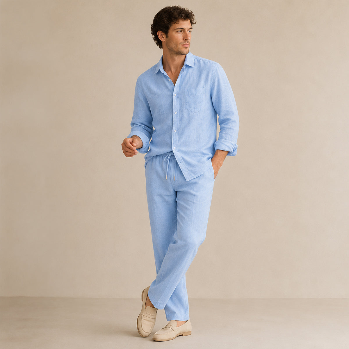 Men's Casual Two-Piece Outfit Short-Sleeve Shirt and Pants Set Relaxed Fit Summer Holiday Beach Everyday Matching Co-Ord