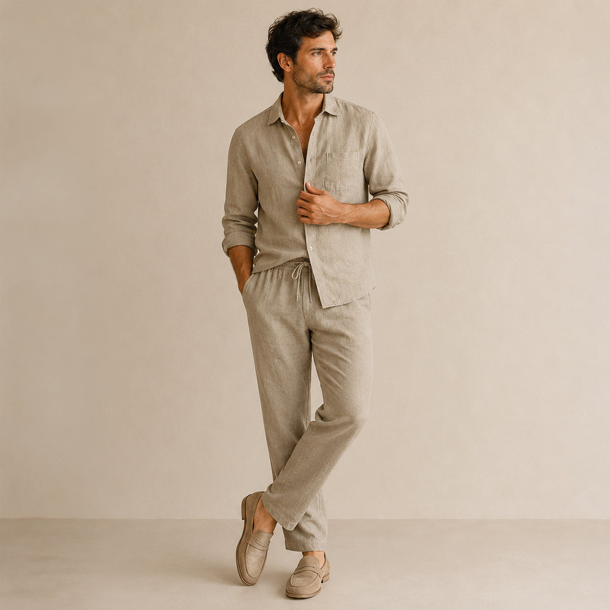 Men's Casual Two-Piece Outfit Short-Sleeve Shirt and Pants Set Relaxed Fit Summer Holiday Beach Everyday Matching Co-Ord