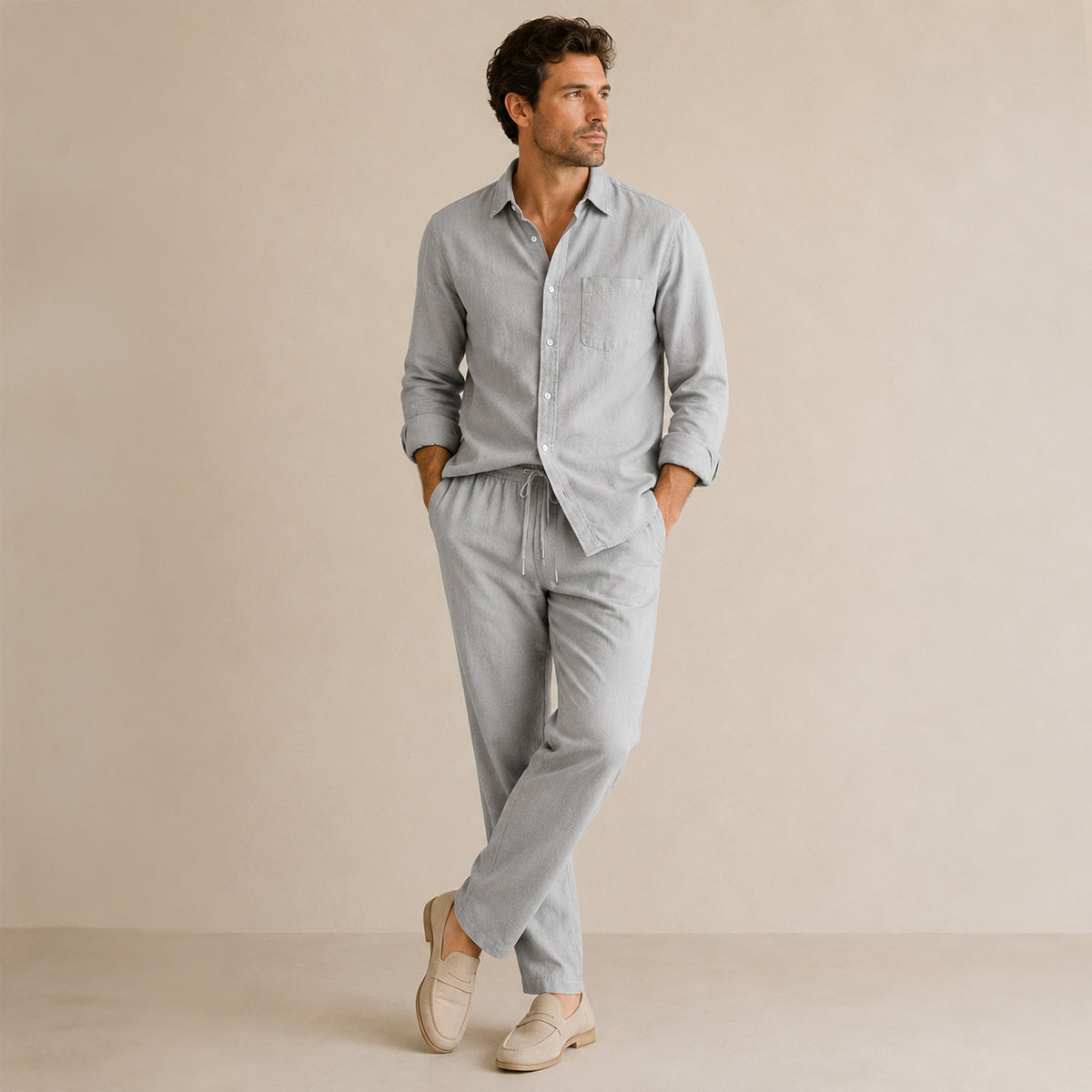 Men's Casual Two-Piece Outfit Short-Sleeve Shirt and Pants Set Relaxed Fit Summer Holiday Beach Everyday Matching Co-Ord
