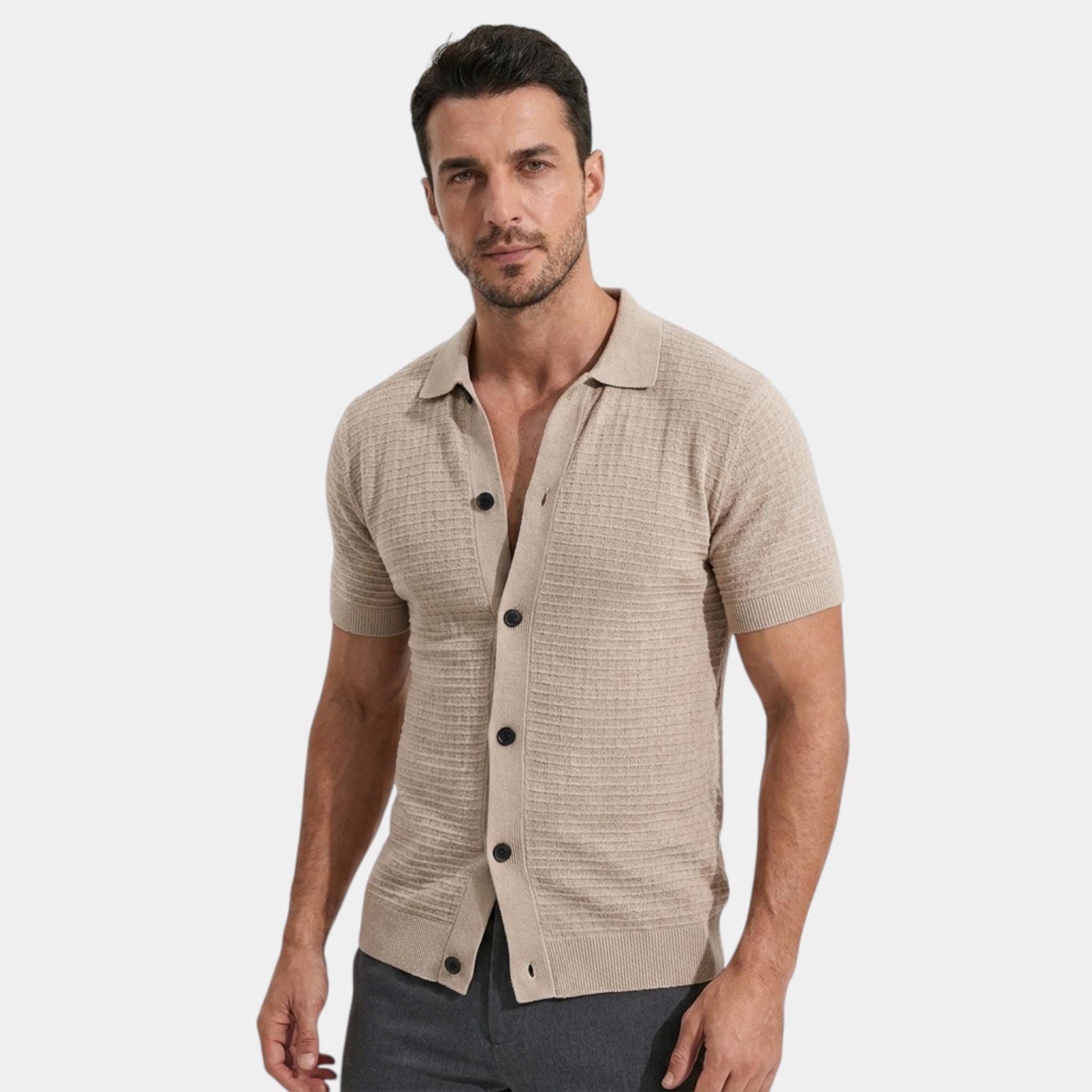 Men’s Slim Fit Knit Shirt Textured Neutral