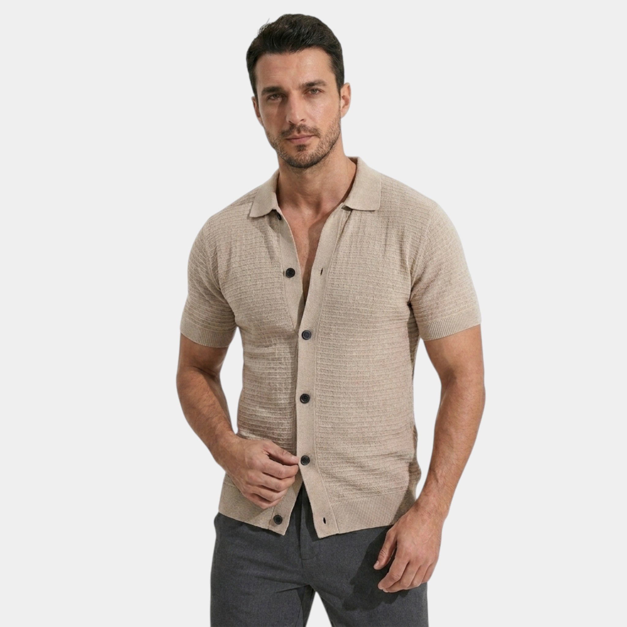 Men’s Slim Fit Knit Shirt Textured Neutral