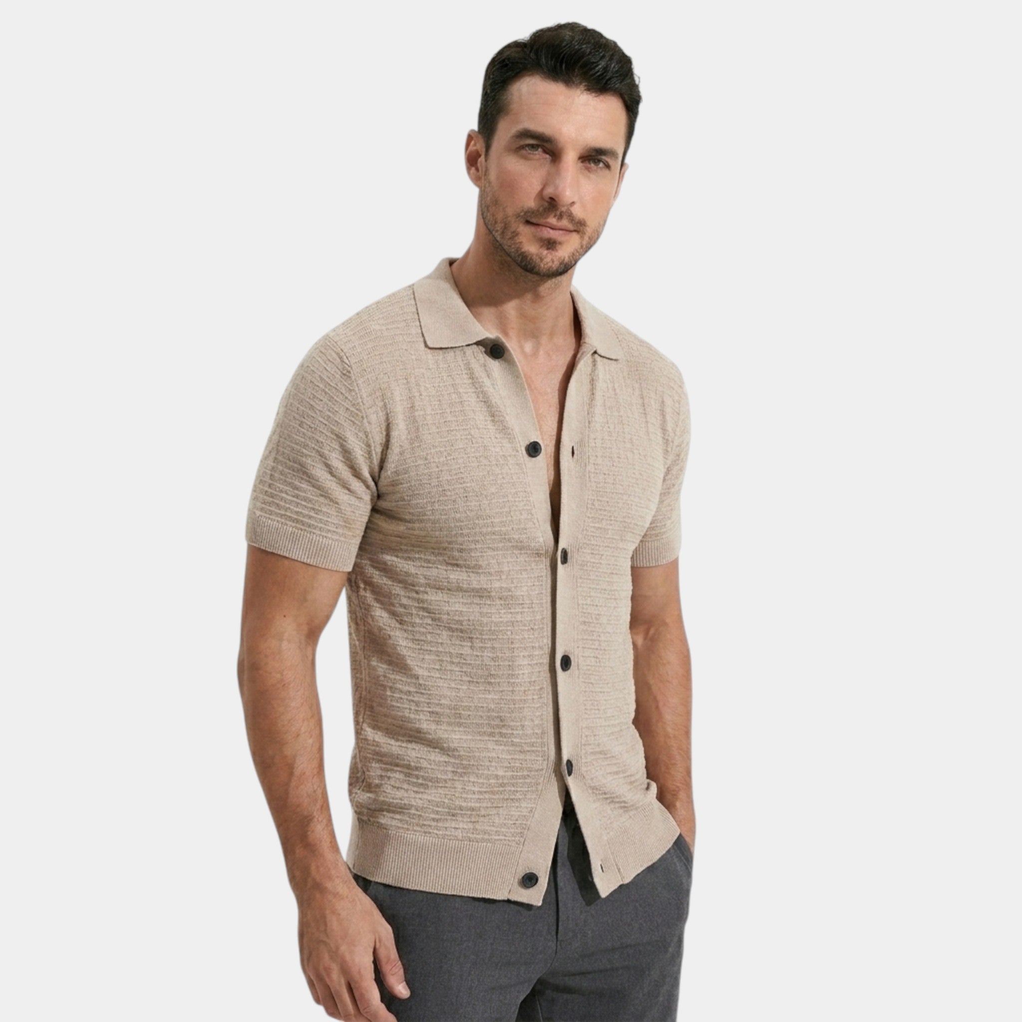 Men’s Slim Fit Knit Shirt Textured Neutral
