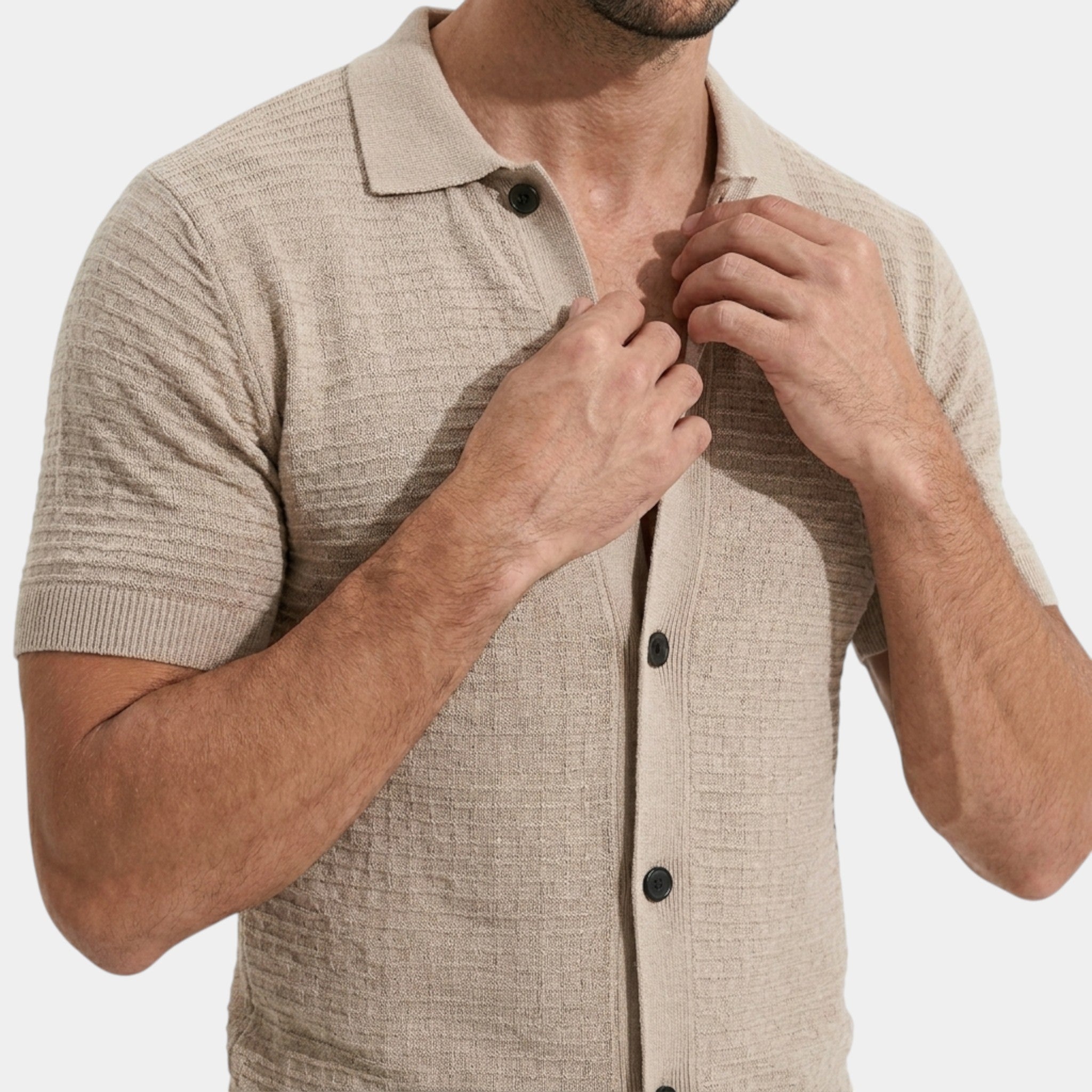 Men’s Slim Fit Knit Shirt Textured Neutral