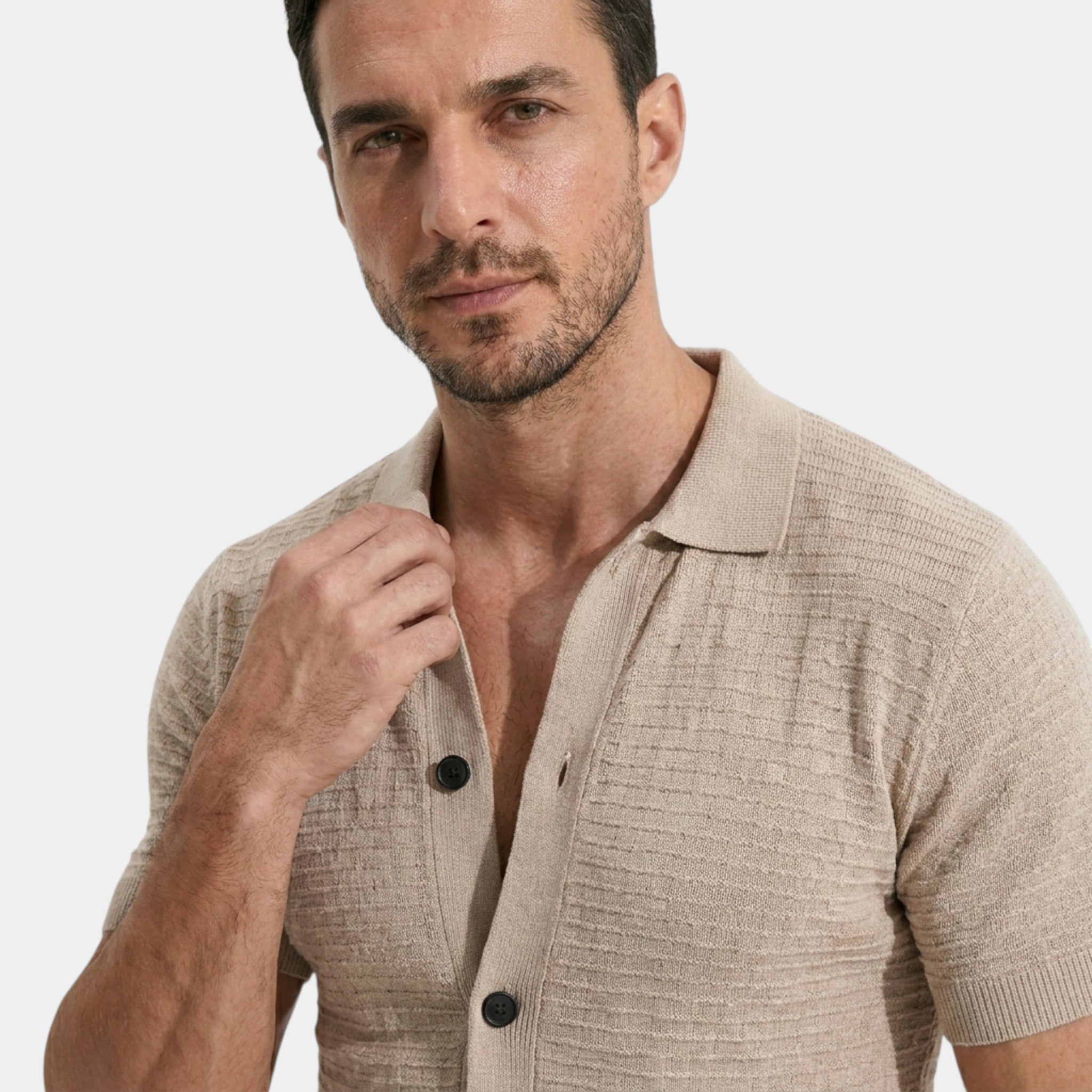 Men’s Slim Fit Knit Shirt Textured Neutral