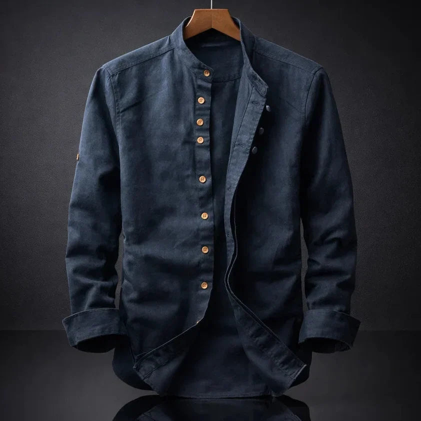 Men's Casual Stand Collar Shirt Relaxed Fit Long Sleeve Versatile Everyday