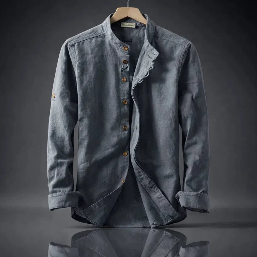 Men's Casual Stand Collar Shirt Relaxed Fit Long Sleeve Versatile Everyday