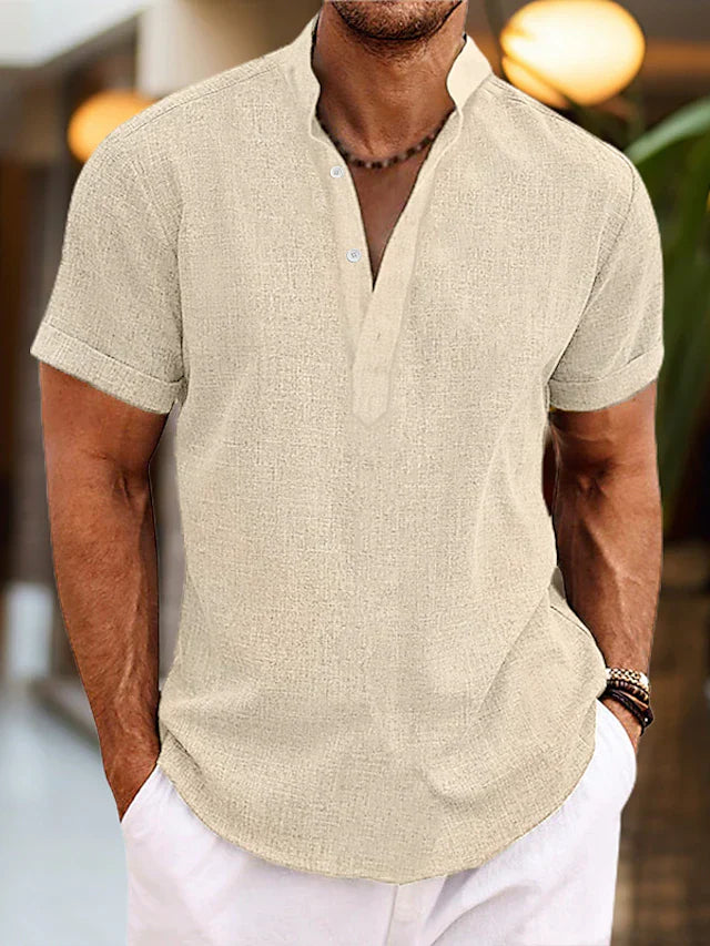 Men's Summer Shirt | Henley Collar & Short Sleeves