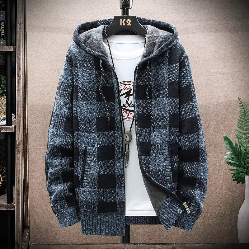 Men's Casual Plaid Knit Sweater Long-Sleeve Crew Neck Relaxed Fit Everyday