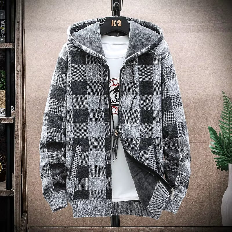 Men's Casual Plaid Knit Sweater Long-Sleeve Crew Neck Relaxed Fit Everyday