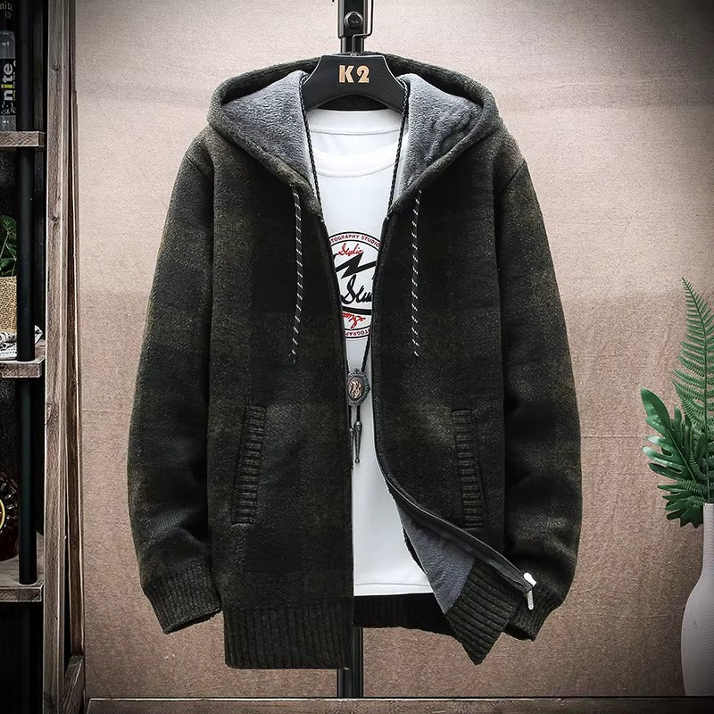 Men's Casual Plaid Knit Sweater Long-Sleeve Crew Neck Relaxed Fit Everyday