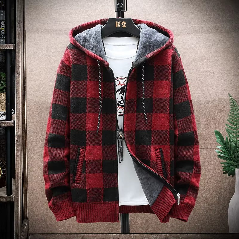 Men's Casual Plaid Knit Sweater Long-Sleeve Crew Neck Relaxed Fit Everyday