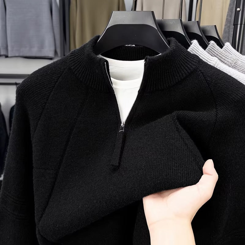 Men's Modern Zip Collar Sweater Relaxed Fit Long Sleeve Casual Everyday Wear