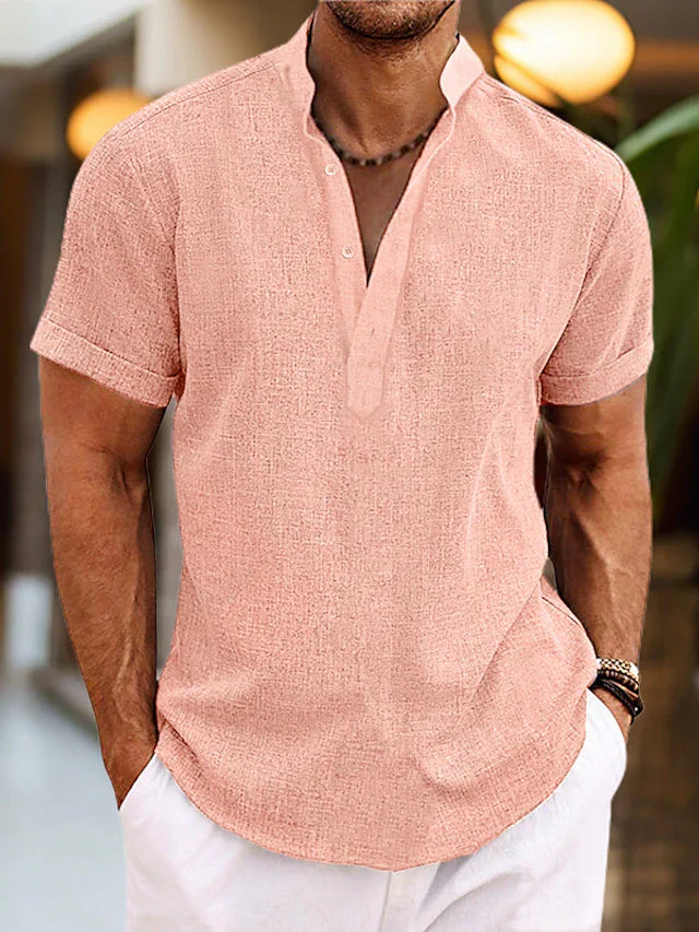 Men's Henley Shirt Short-Sleeve Button Placket Slim Fit Casual Smart-Casual Everyday Holiday Layering Relaxed Redford