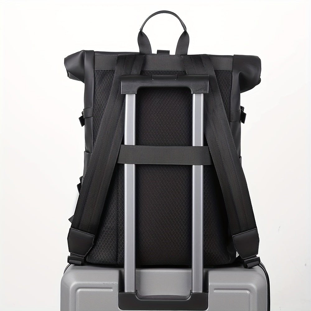 Men's Roll-Top Backpack Water-Resistant Laptop Commute Travel Everyday Spacious Durable Versatile Rucksack Rutger