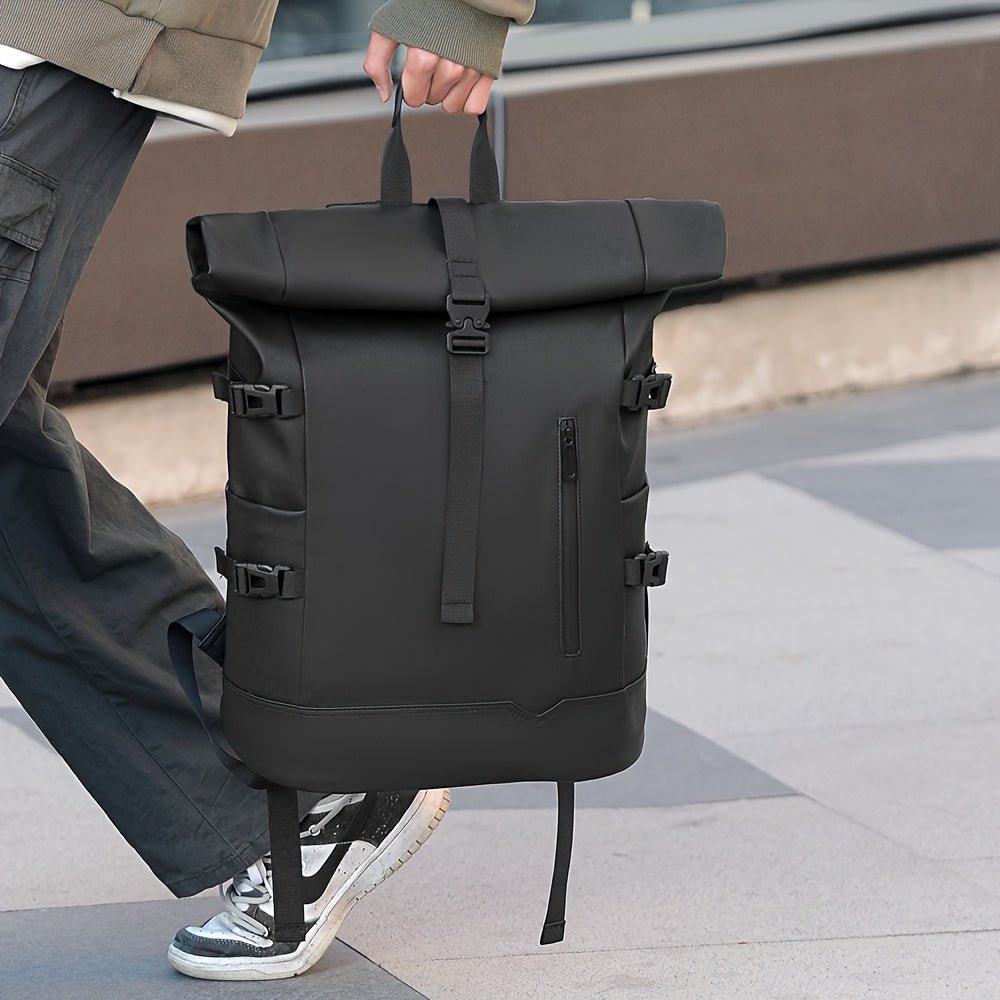 Men's Roll-Top Backpack Water-Resistant Laptop Commute Travel Everyday Spacious Durable Versatile Rucksack Rutger