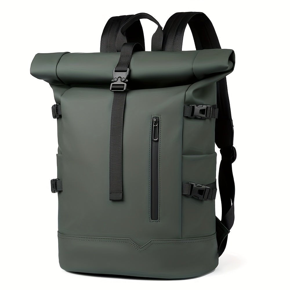 Men's Roll-Top Backpack Water-Resistant Laptop Commute Travel Everyday Spacious Durable Versatile Rucksack Rutger