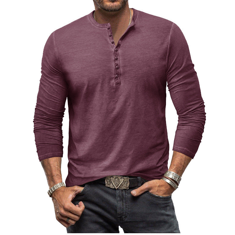 Men's Long Sleeve Button Neck Shirt Relaxed Fit Casual Everyday Wear